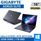 技嘉 AORUS ELITE 16 BWHC3TWC64SH 16吋 灰(Intel Ultra 9 275HX/32G DDR5/1TB PCIE/RTX5070 8G/W11)